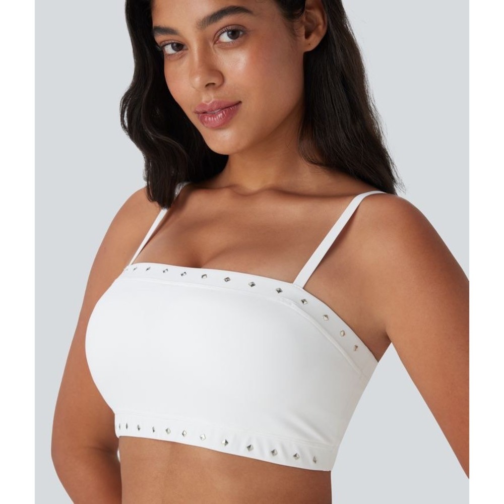 NWT Halara White Studded Cropped Cami Tank Top Adjustable Straps Medium